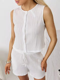 Textured Round Neck Tank Shorts Set
