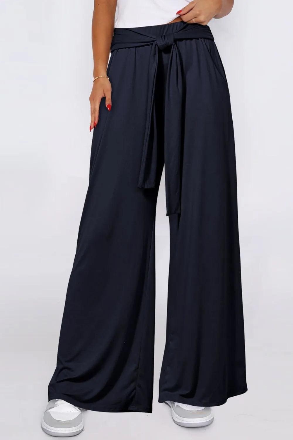 Tied Wide Leg Pants Pockets