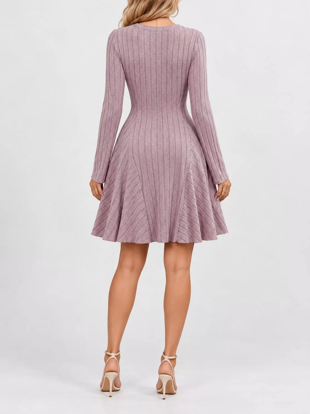 V-neck Ribbed Knit A-line Dress (25)