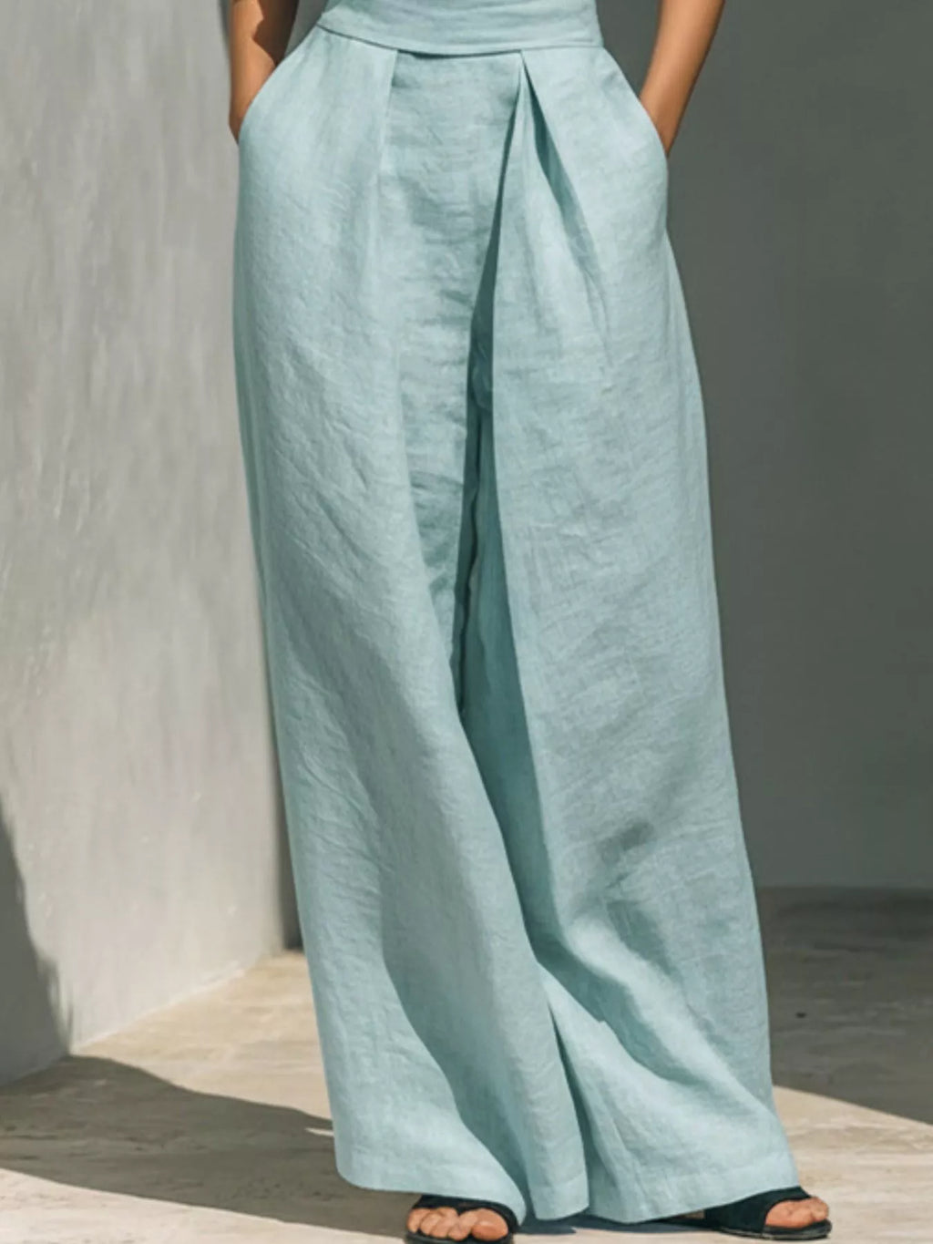 Full Size Turtleneck Sleeveless Top Wide Leg Pants Set Plus (6)