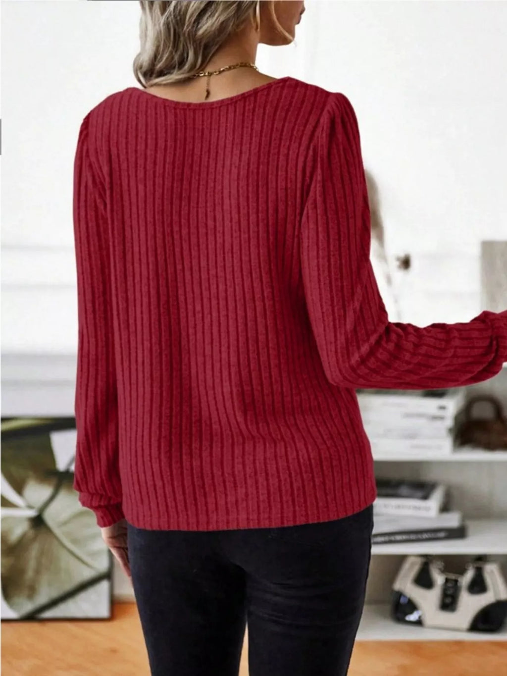 Ribbed Knit Long Sleeve T-shirt (8)