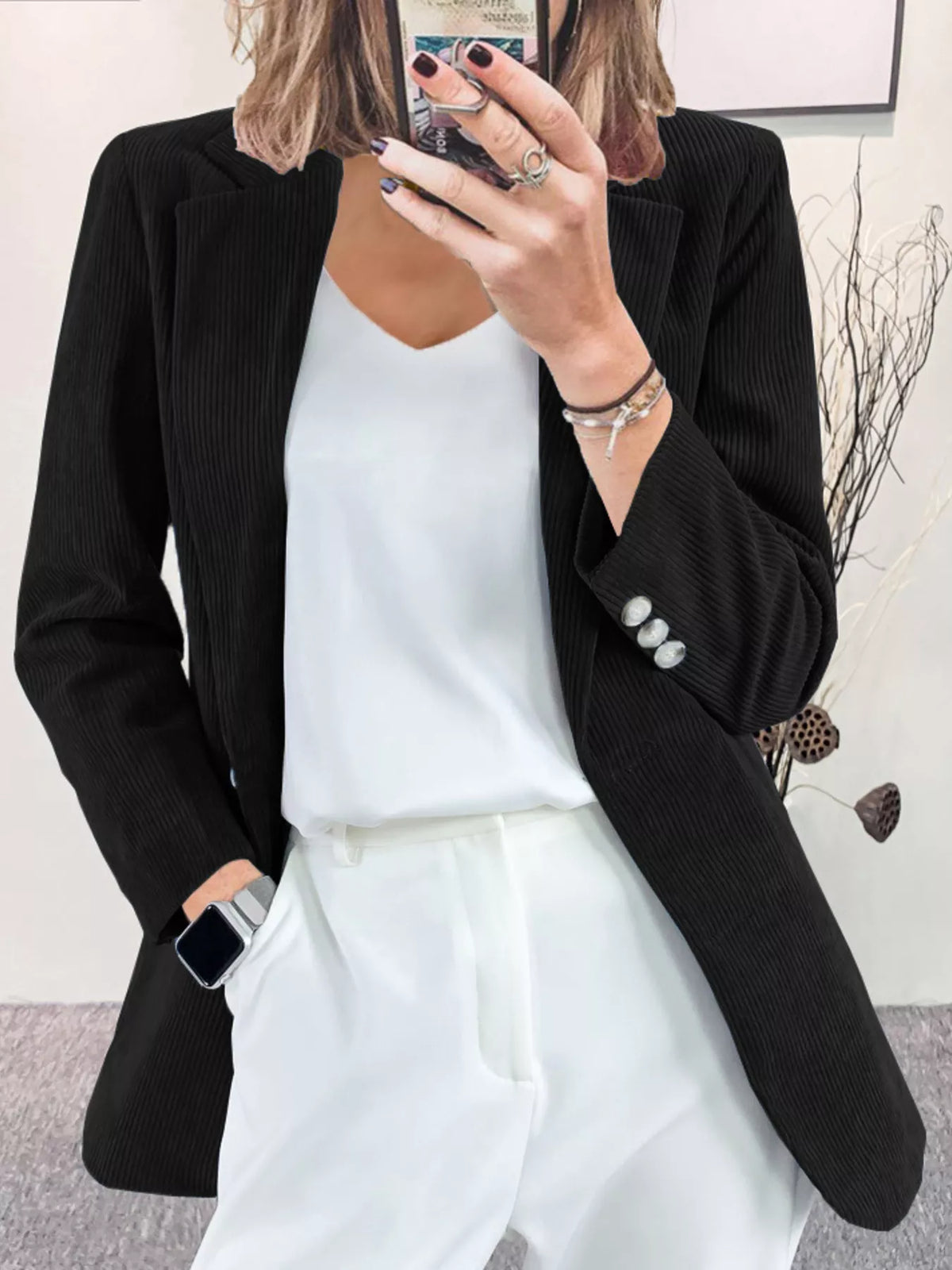 Corduroy Lapel Collar Casual Blazer (4)