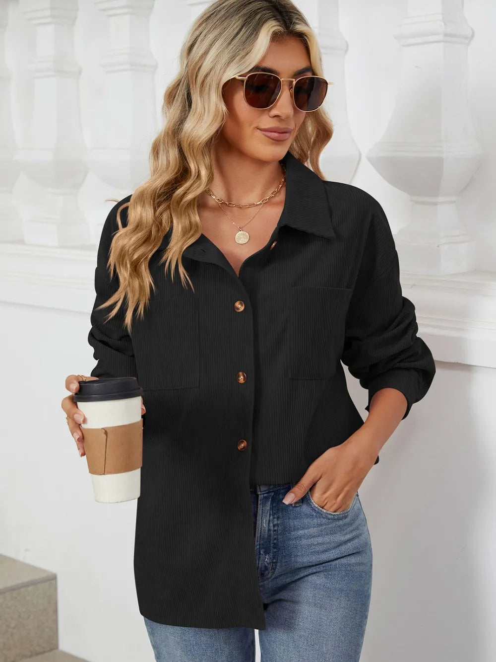 Button Up Dropped Shoulder Long Sleeve Outerwear (33)