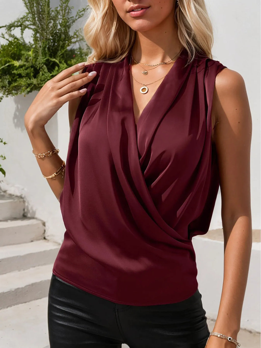 Ruched Surplice Sleeveless Top (8)
