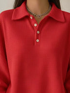 Full Size Waffle Knit Button Detail Sweatshirt Plus (8)