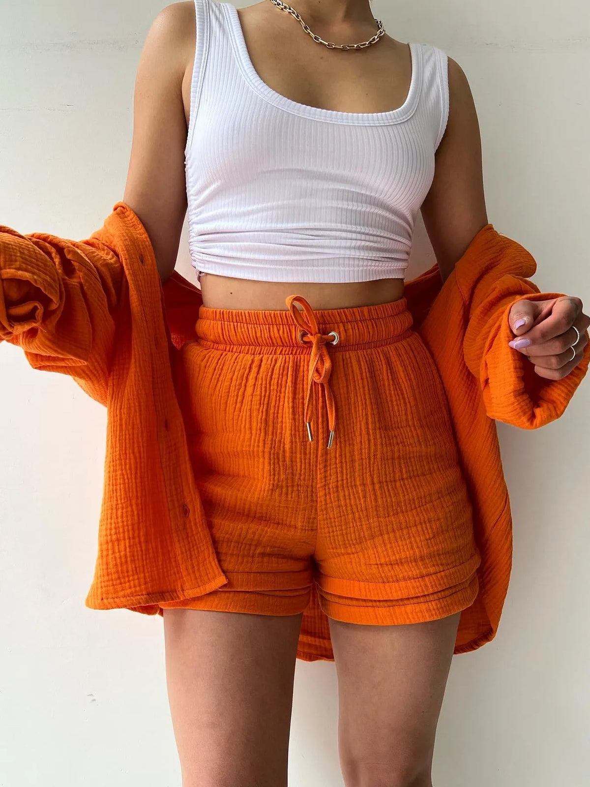 Button Up Shirt Shorts Set (9)