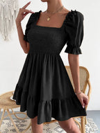 Smocked Square Neck Short Sleeve Dress (19)