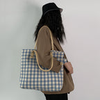 Checkered One-shoulder Large-capacity Canvas Bag photo 1