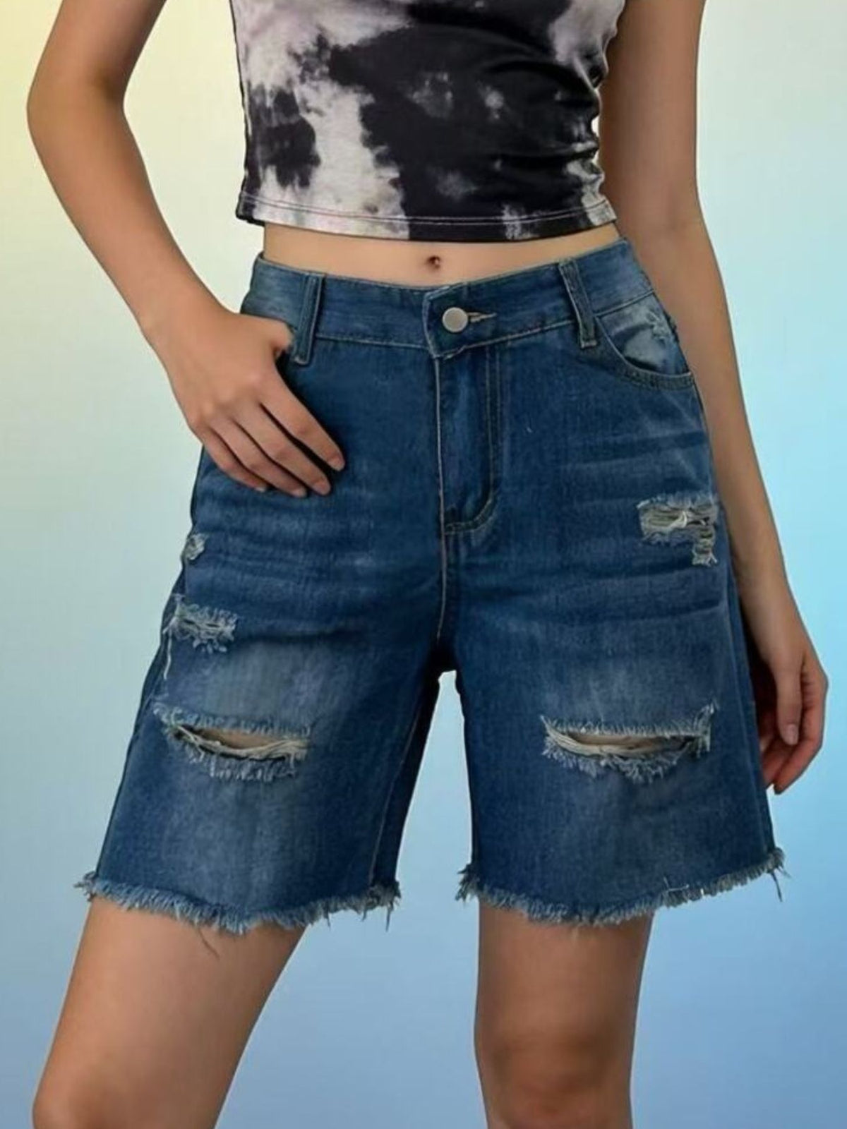 Full Size Ripped Frayed Hem Denim Shorts Plus (6)