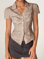 Striped Collared Neck Short Sleeve Shirt (16)