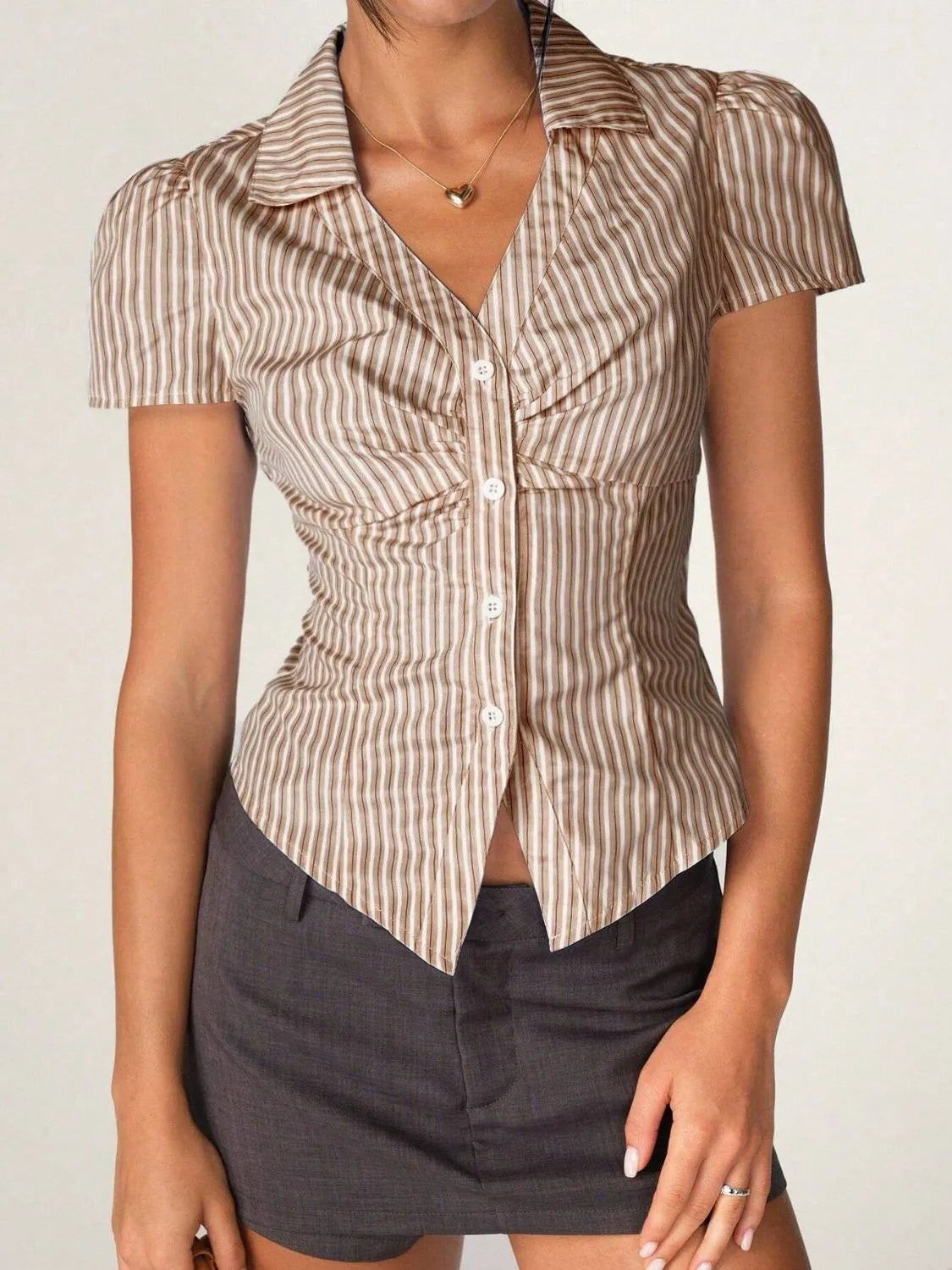 Striped Collared Neck Short Sleeve Shirt (16)