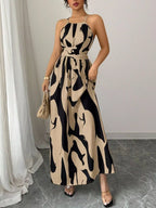 Abstract Print Halter Neck Maxi Dress