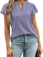 Eyelet Notched Short Sleeve T-shirt (12)