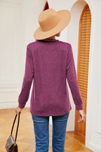Buttoned Notched Neck Long Sleeve Top (20)
