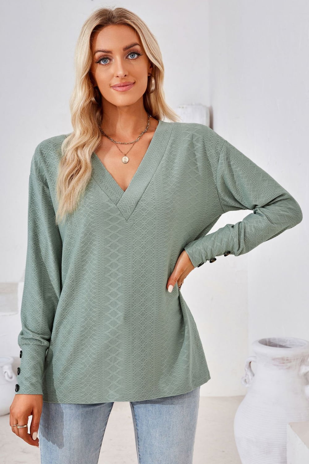 V-neck Long Sleeve Blouse (14)