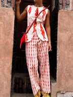 Fish Print Sleeveless Top Pants Set (10)