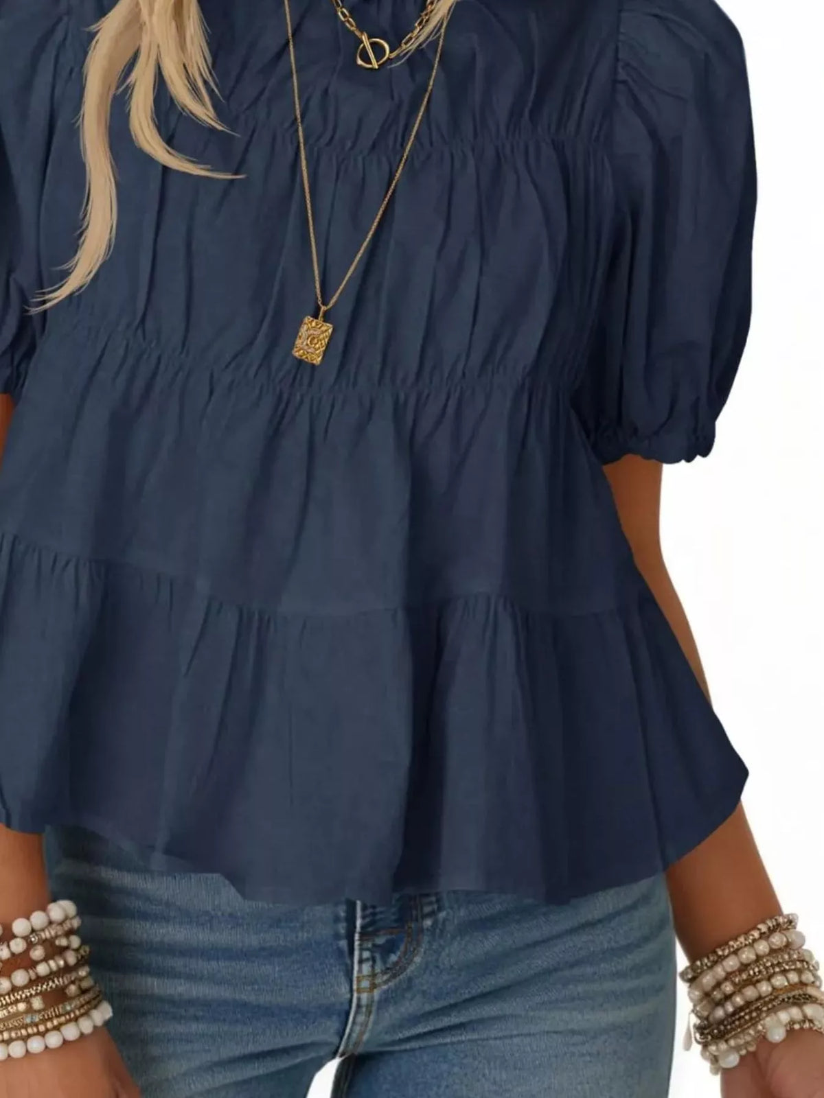 Ruched Tiered Puff Sleeve Blouse (24)