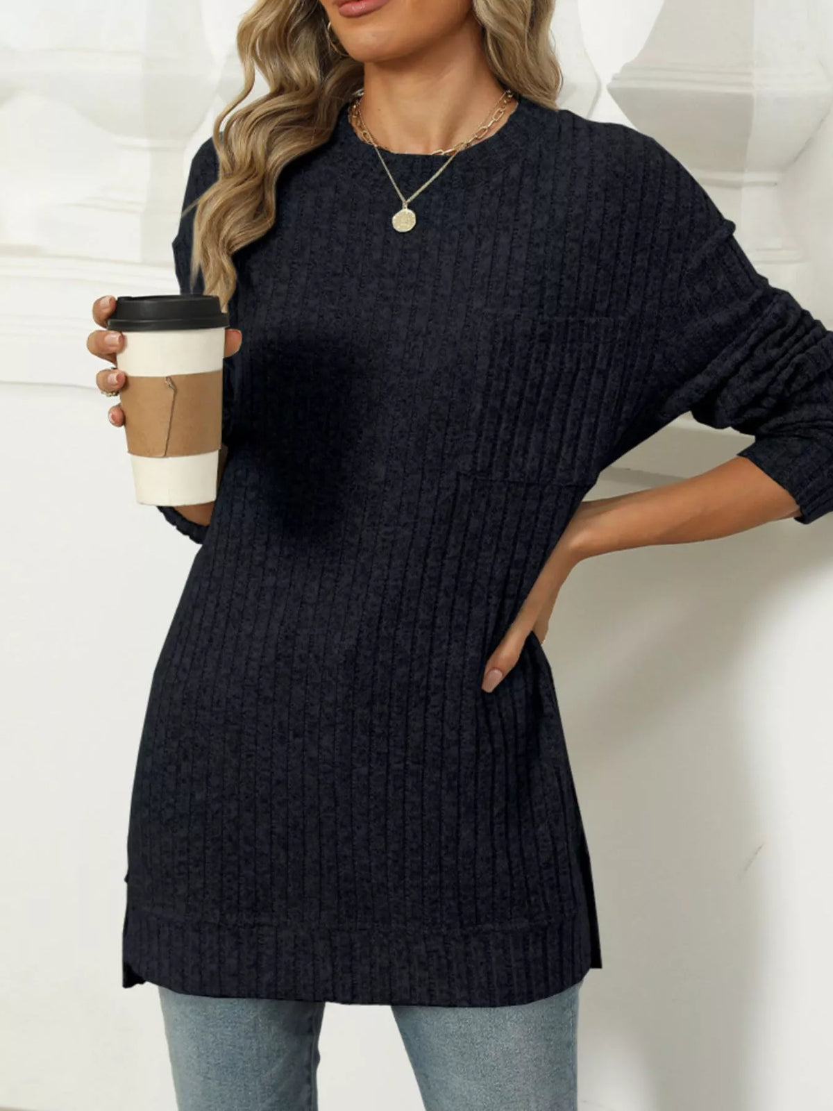 Ribbed Knit Round Neck Sweater (11)