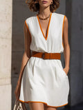 Contrast Trim V-neck Sleeveless Dress