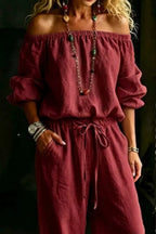 Full Size Off-shoulder Top Pants Set Plus (5)