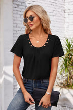 Decorative Button Scoop Neck T-shirt (8)