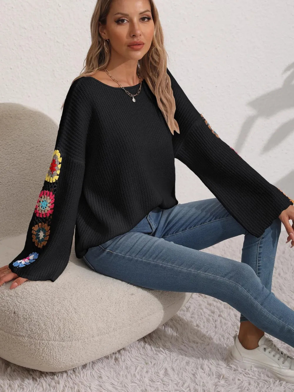 Crochet Flower Long Sleeve Sweater (9)