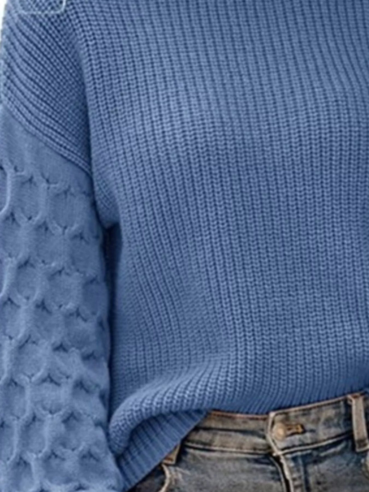 Textured Sleeve Round Neck Sweater (9)