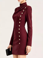 Full Size Decorative Button Mock Neck Mini Dress Plus (10)