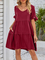 Ruffled Sleeve Tiered Mini Dress (3)