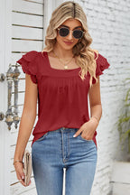 Eyelet Square Neck Cap Sleeve Blouse (10)