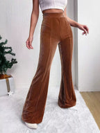 Full Size High-waisted Velvet Flare Pants Plus