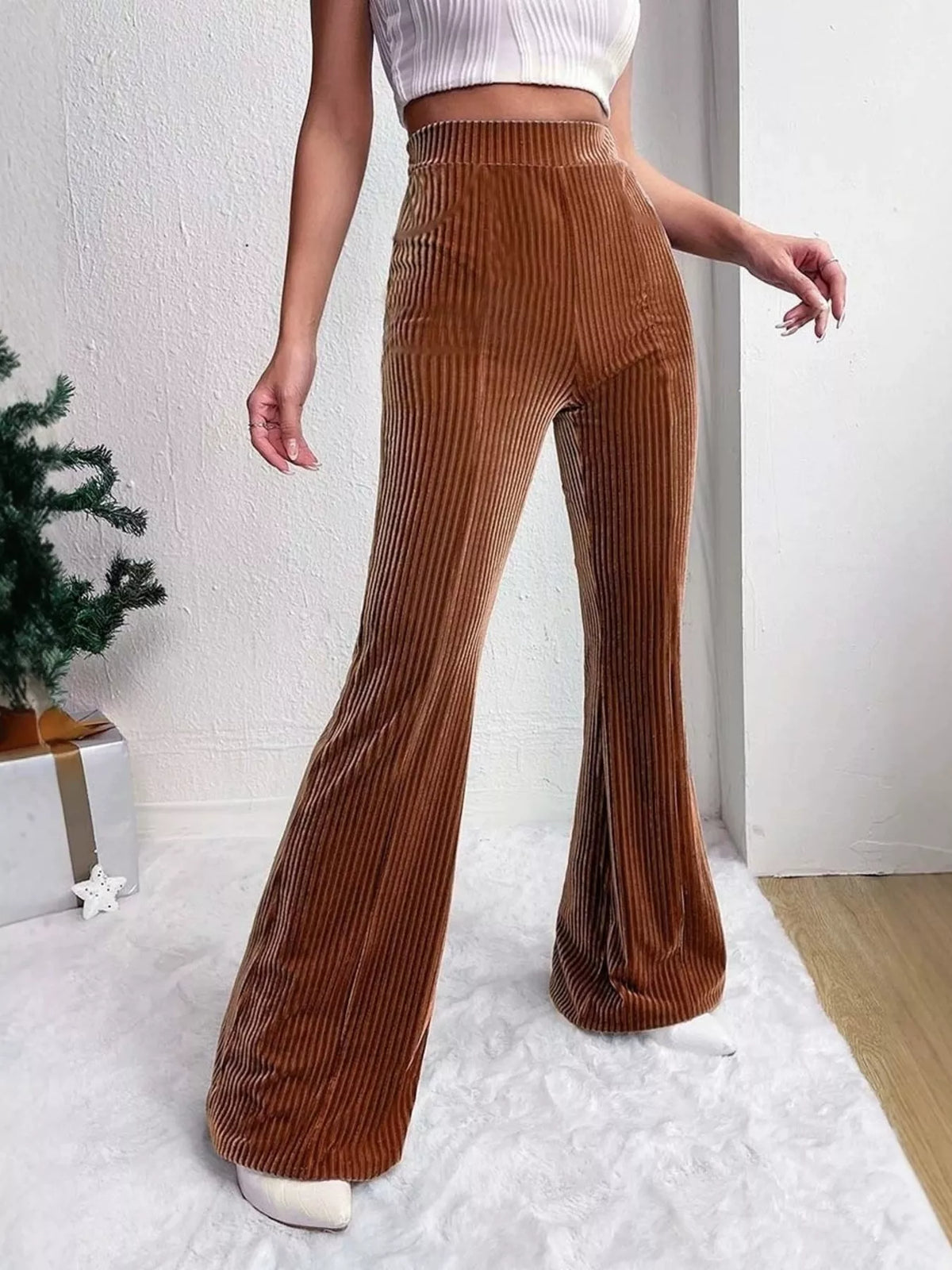 Full Size High-waisted Velvet Flare Pants Plus