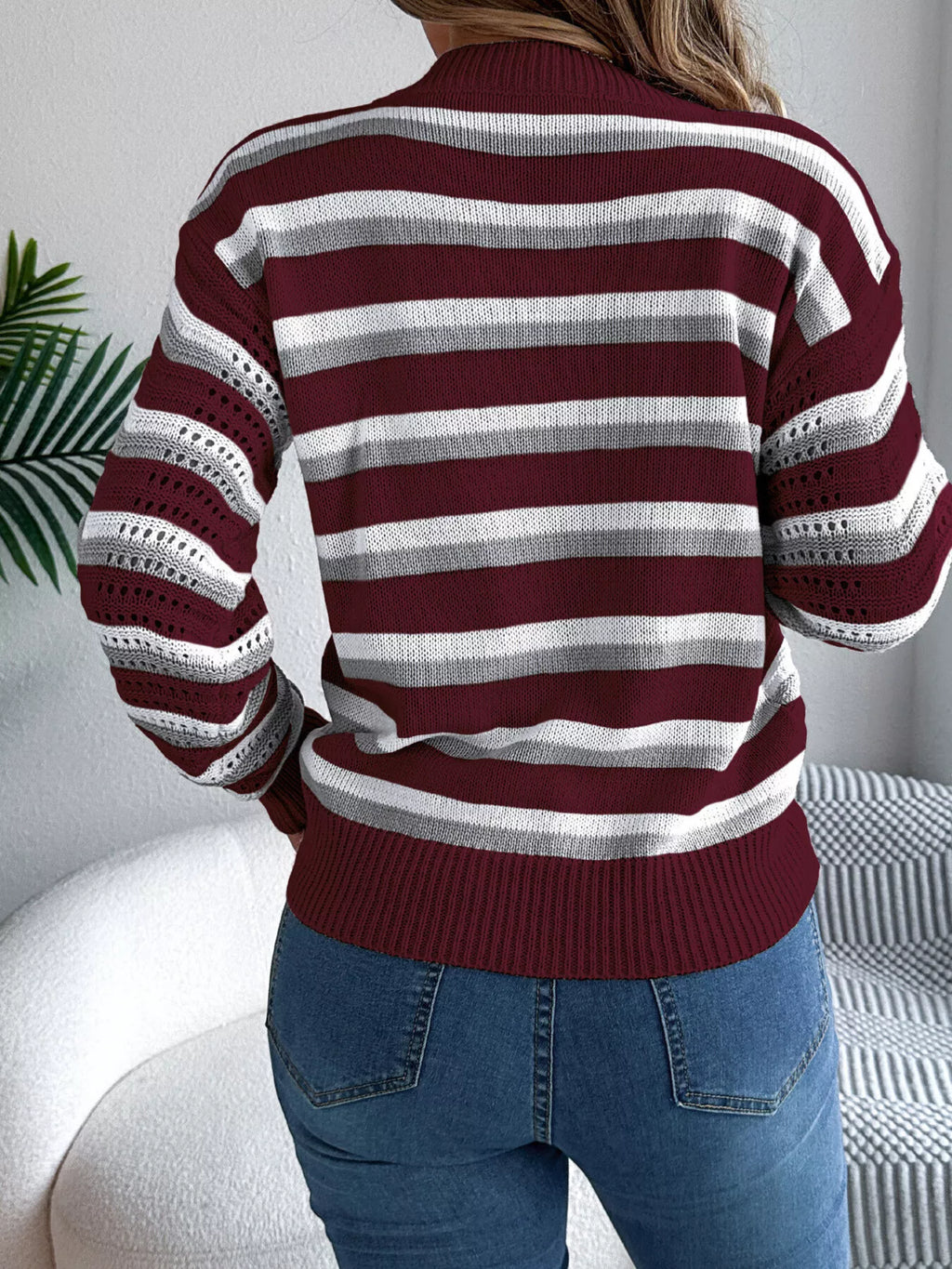 Striped Round Neck Long Sleeve Sweater (12)