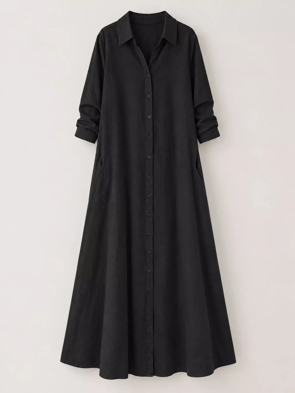 Full Size Button Front Long Sleeve Maxi Shirt Dress Plus (27)