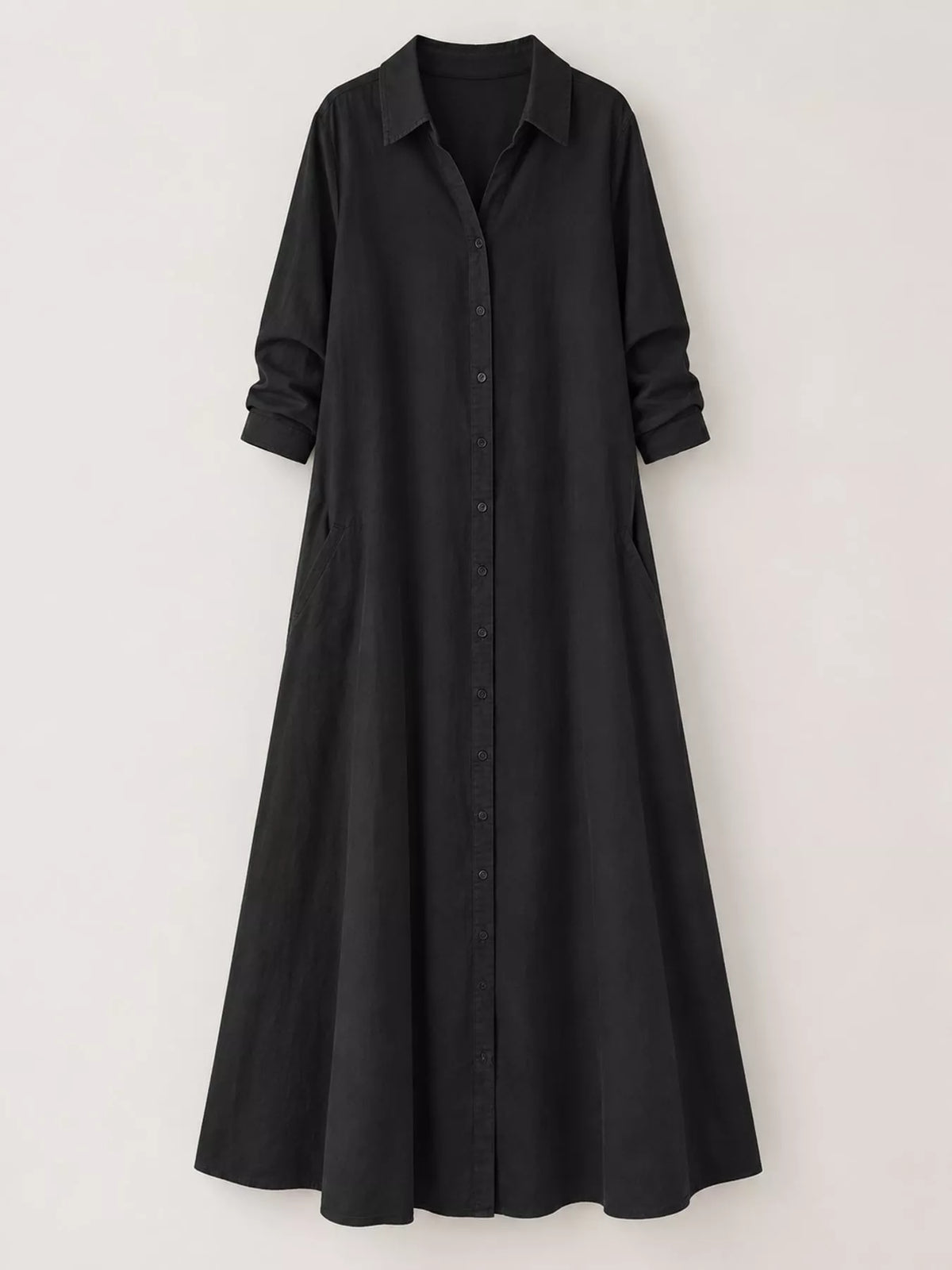 Full Size Button Front Long Sleeve Maxi Shirt Dress Plus (27)