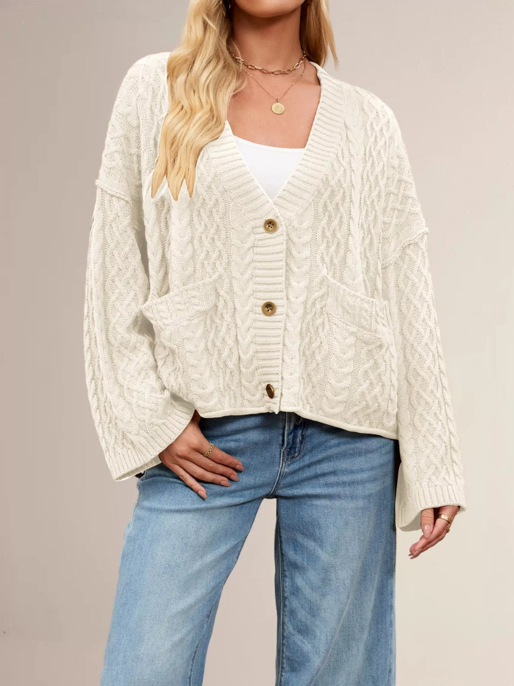 Cable Knit Button-down Cardigan (24)