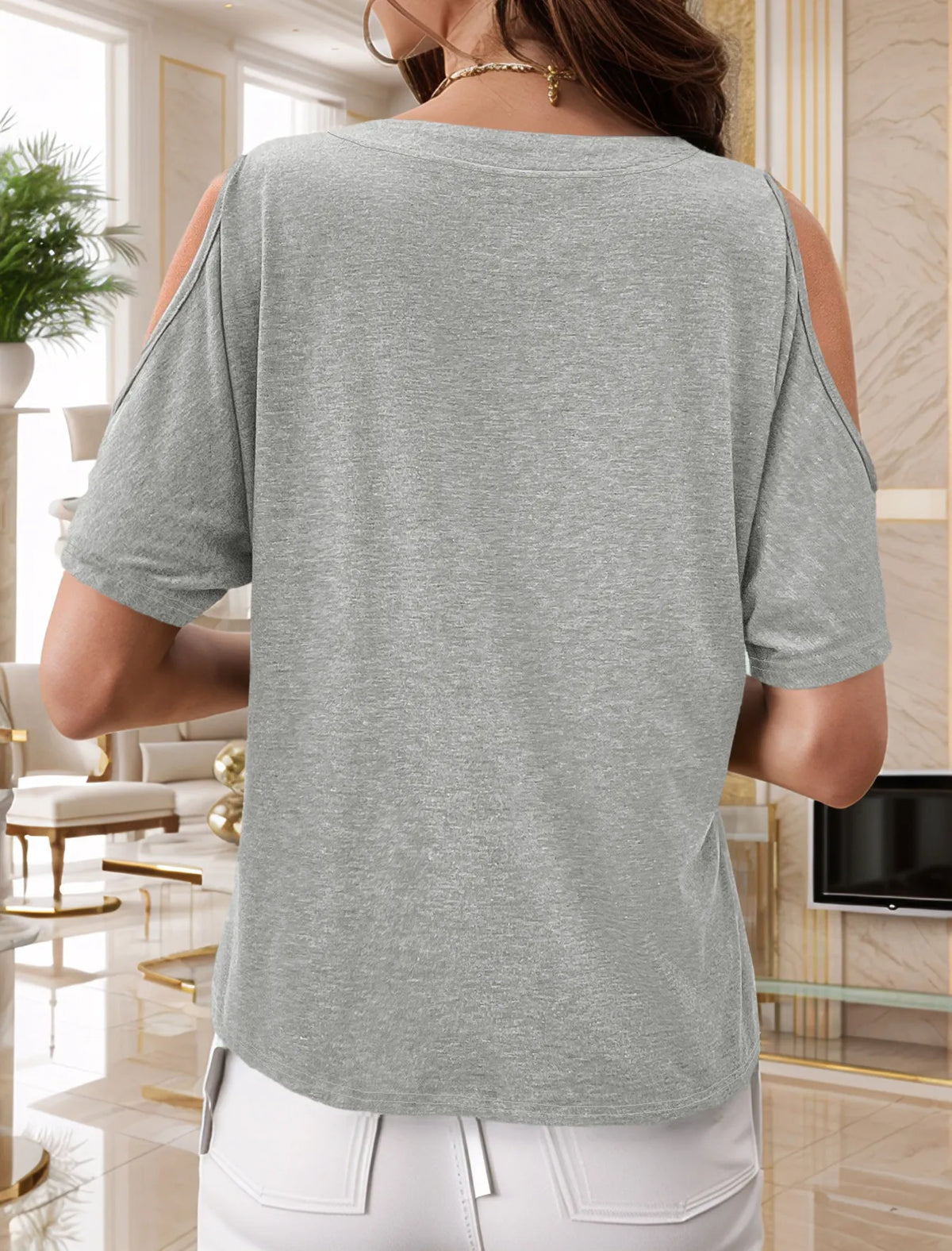 Full Size Cold Shoulder Button Front T-shirt Plus (5)