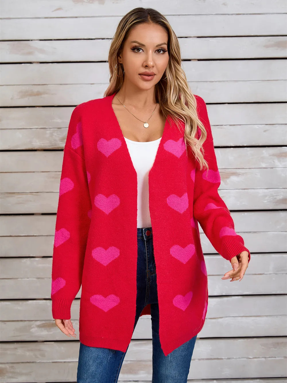 Heart Open Front Long Sleeve Cardigan (8)