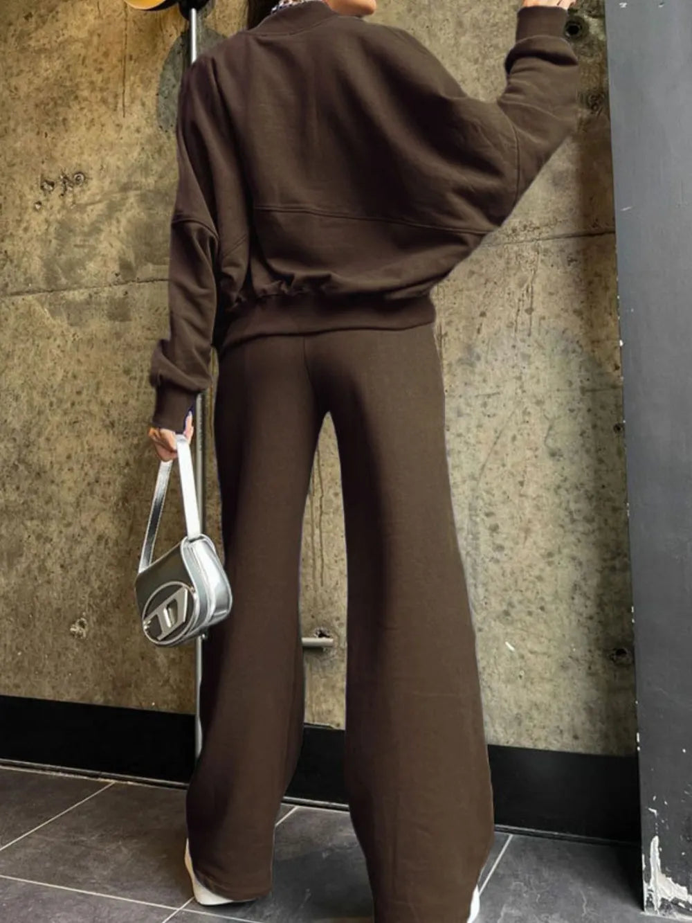 Baseball Collar Zip Up Top Drawstring Paants Set (16)