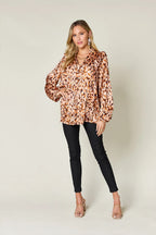 Full Size Printed Ruffle Trim Balloon Sleeve Shirt Plus (5)