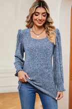 Square Neck Flounce Sleeve T-shirt (10)