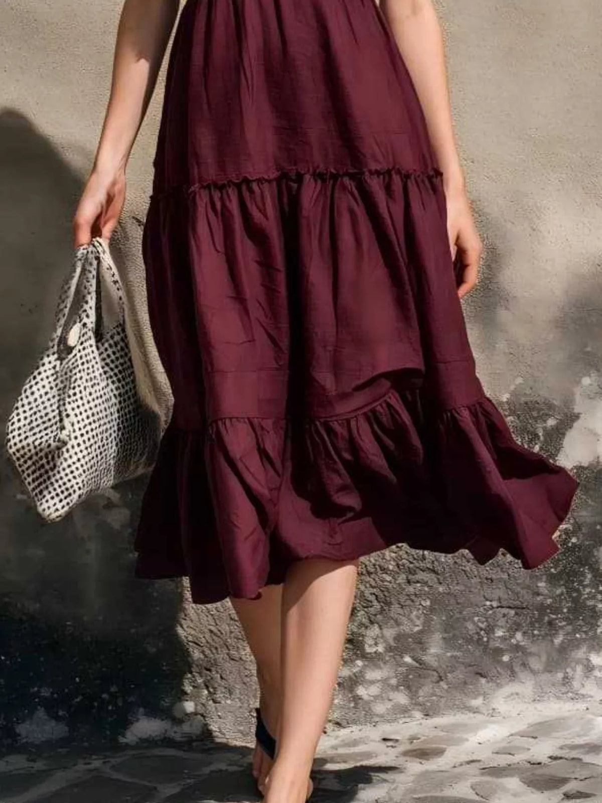 Full Size Ruffled V-neck Tiered Midi Dress Plus (9)