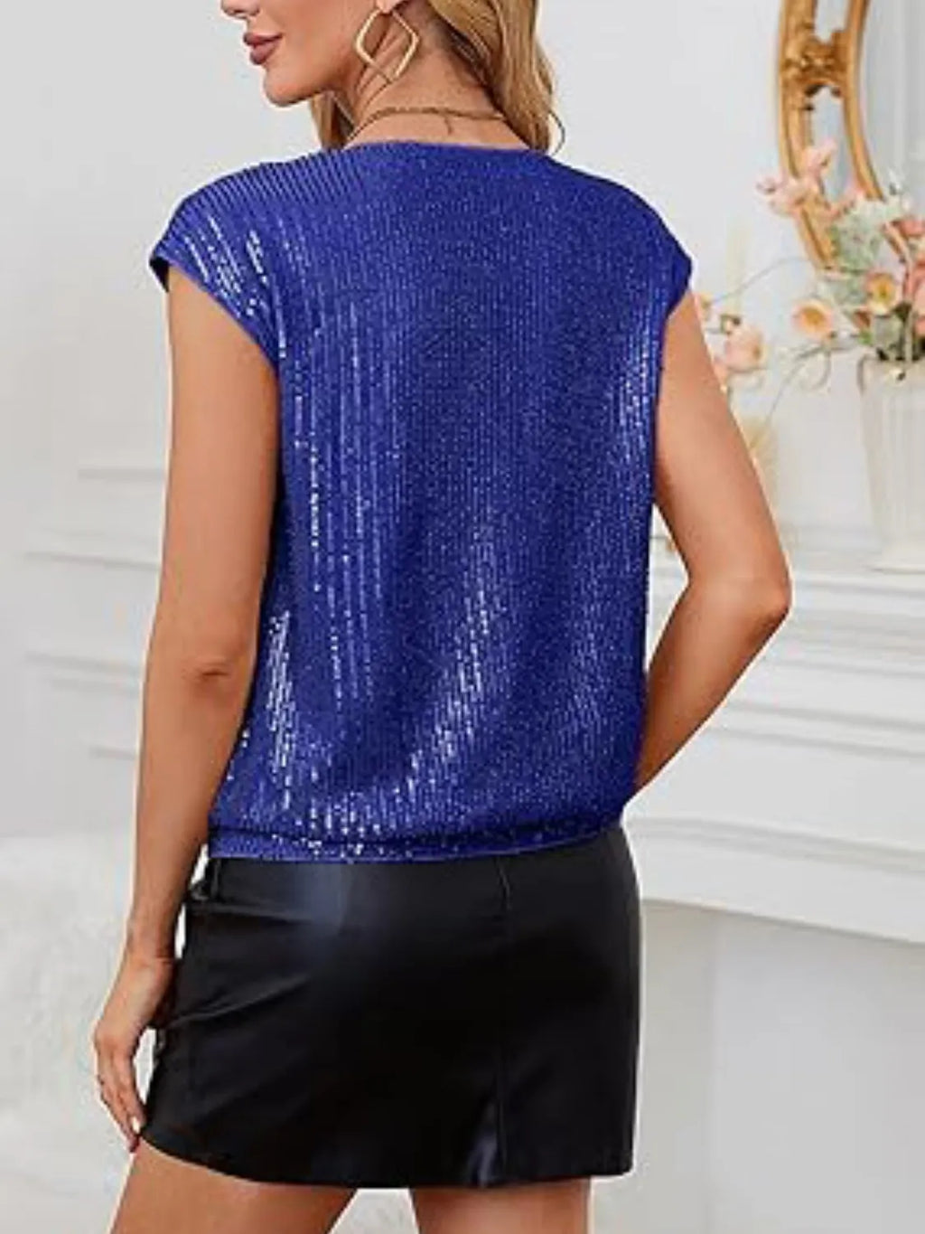 V-neck Sequin Cap Sleeve Top (8)