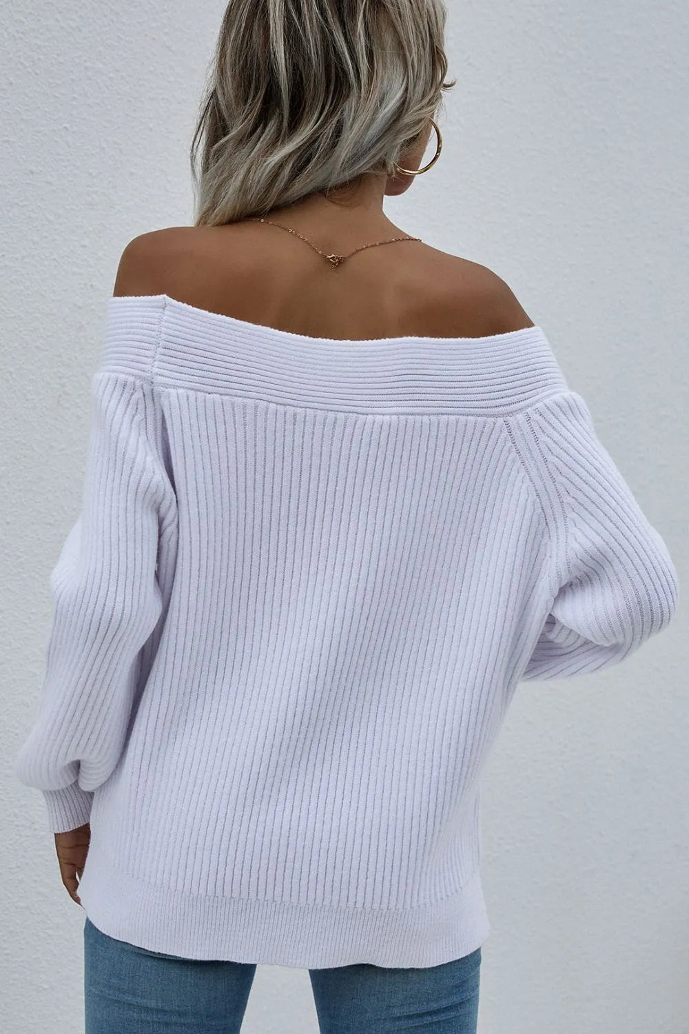 Off-shoulder Rib-knit Sweater (7)