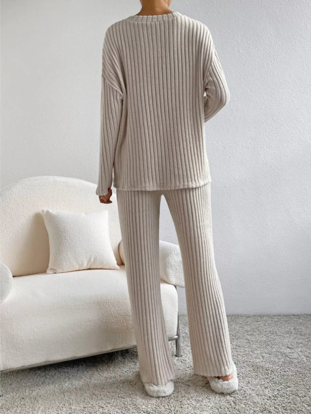 Ribbed Knit Long Sleeve Top Pants Set (4)