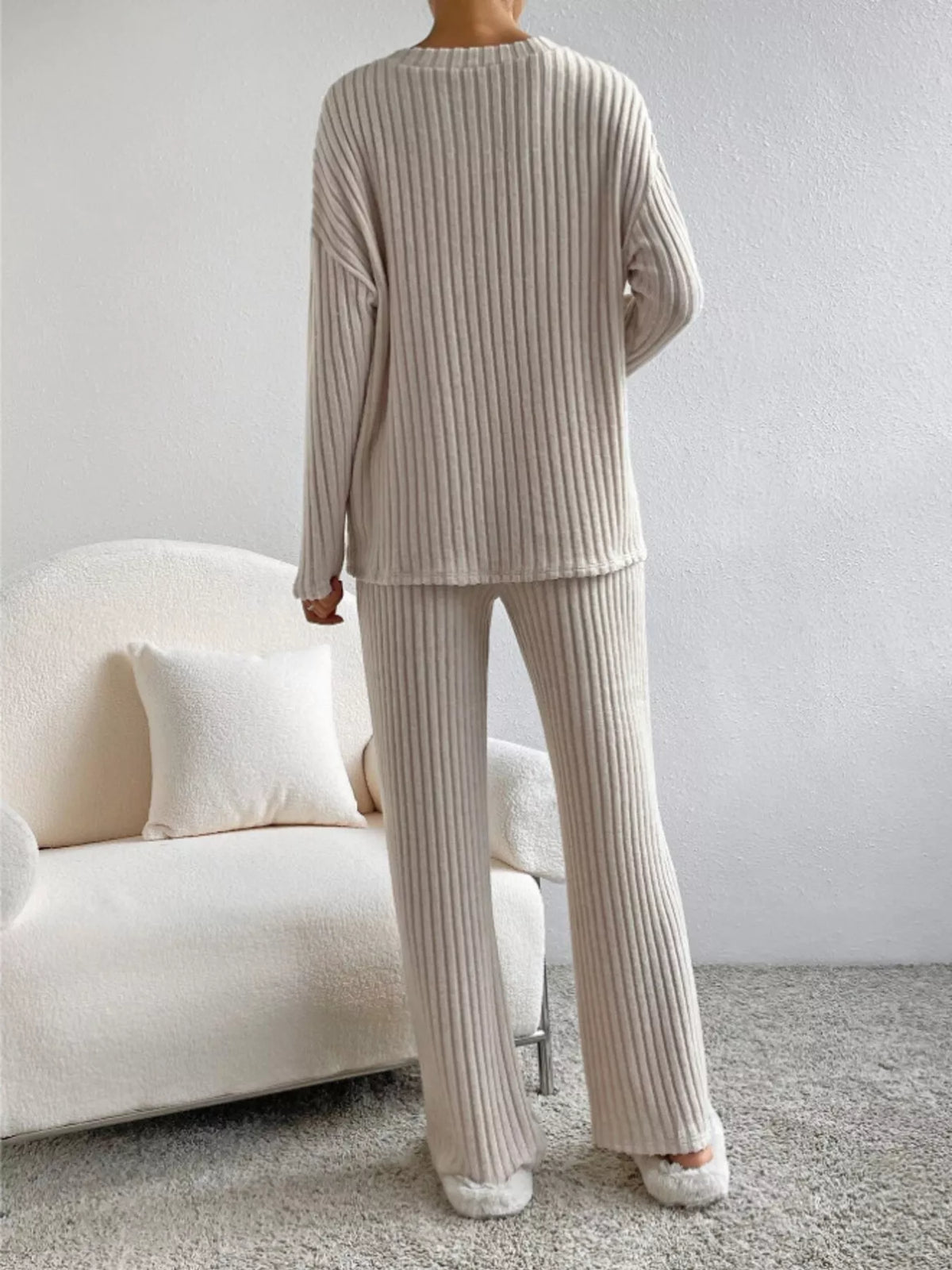 Ribbed Knit Long Sleeve Top Pants Set (4)