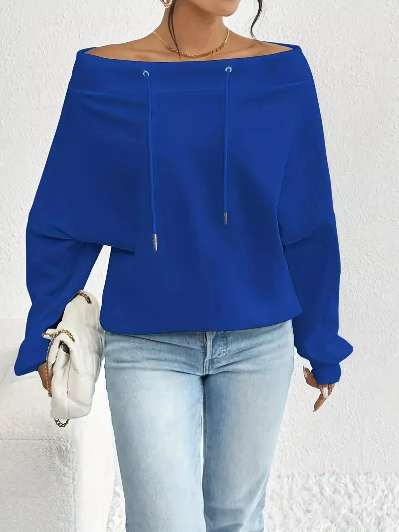 Off-shoulder Drawstring Sweatshirt (11)