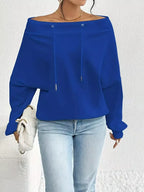 Off-shoulder Drawstring Sweatshirt (11)