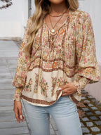 Floral Print Tie Neck Bohemian Blouse (16)