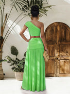 One-shoulder Top Ruched Maxi Skirt Set (12)
